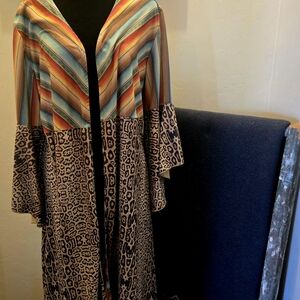 Multicolor Striped and Leopard Print Women's Coat
